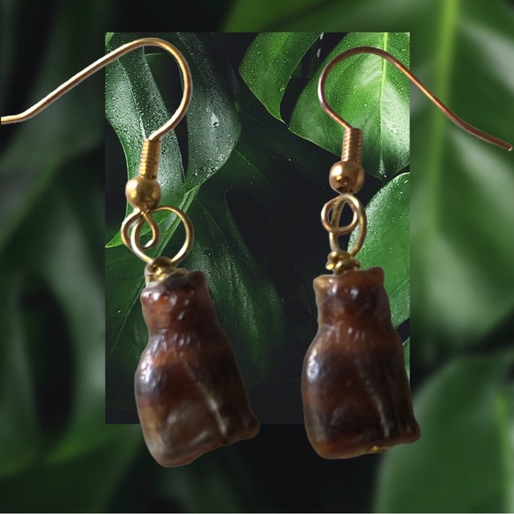 Cat earrings brown sitting kitty - Picture 2 of 8